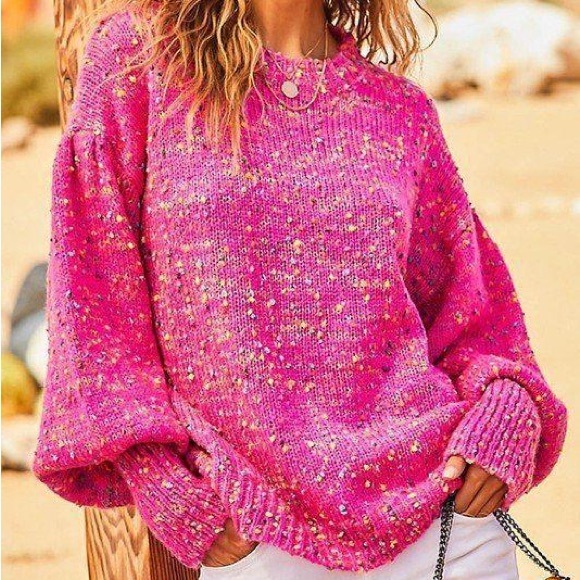 Main Strip Sweaters - Main strip Bubble sleeve pink confetti sweater size medium